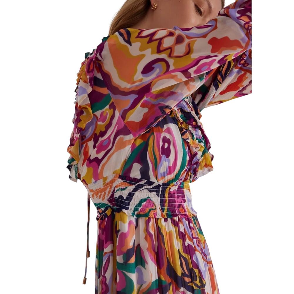 Anthropologie Marais Chiffon Maxi Dress Abstract Watercolor Print* - Picture 6 of 10